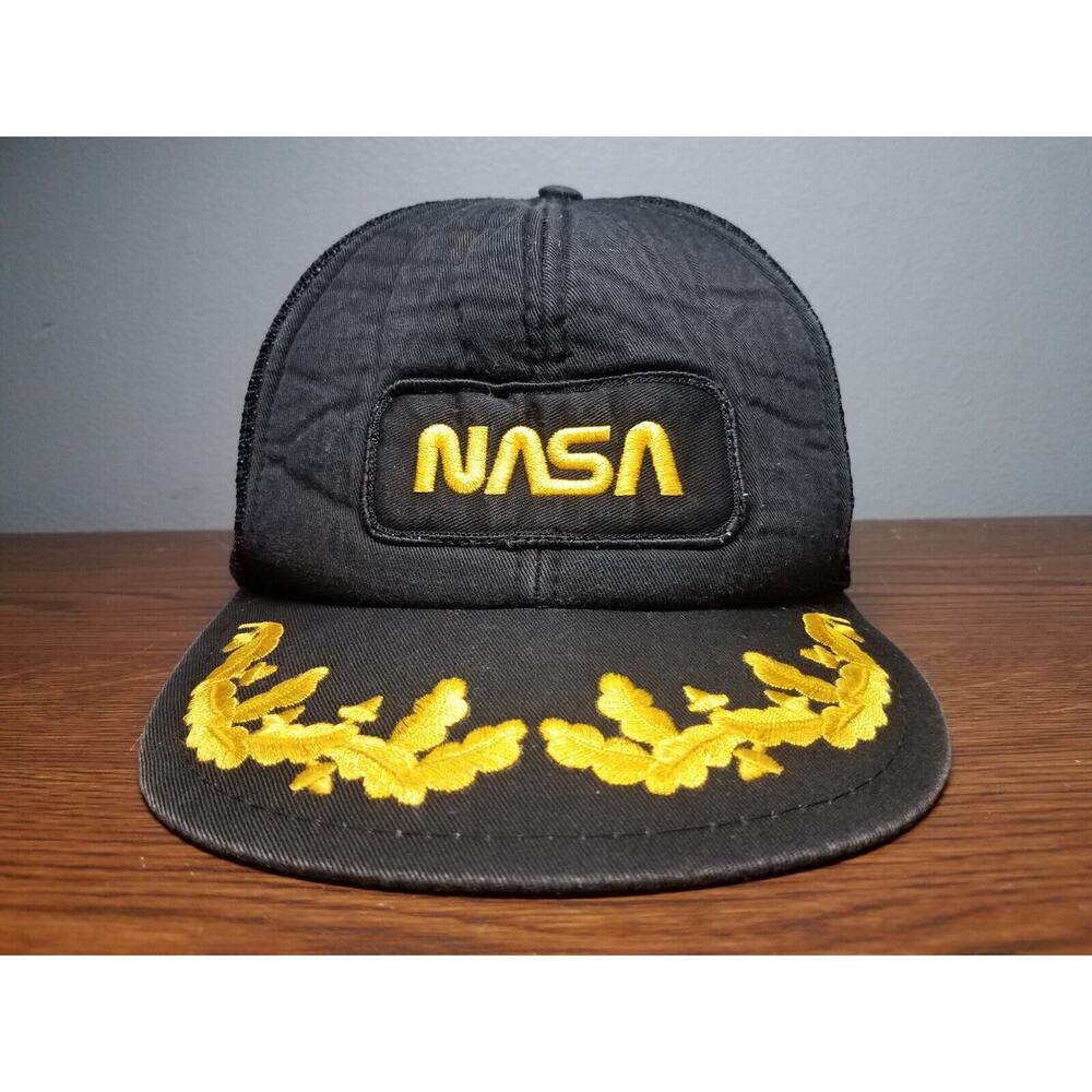 Vintage NASA Black Mesh Snapback Hat With "Scrambled Eggs" Gold Leaf Embroidery